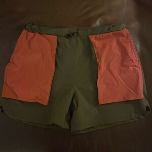 Olive and orange nylon shorts